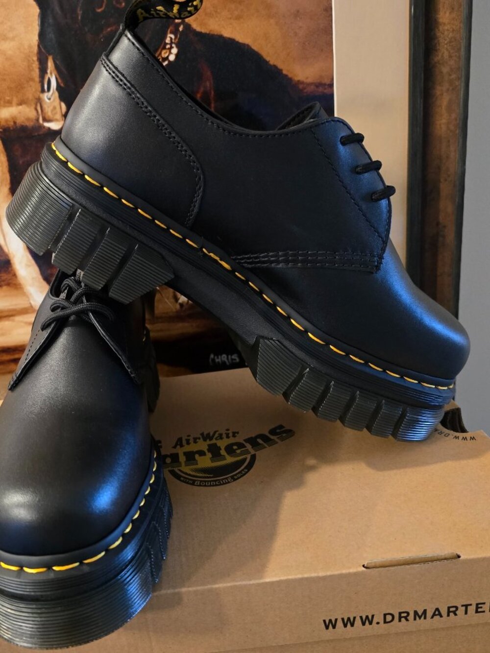 Dr. Martens Audrick 3-Eye Black Nappa Lux Leather Platform Shoe Mens SZ 10 US